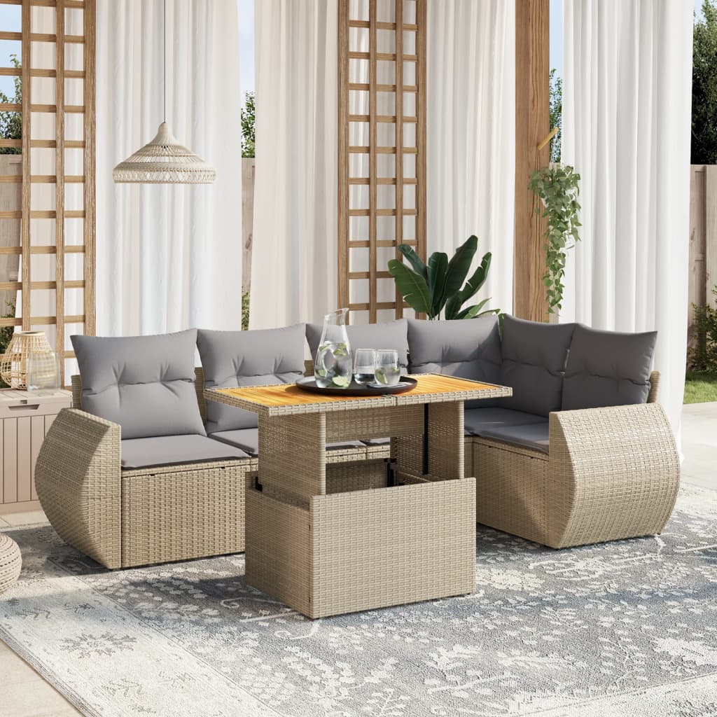 6-delige Loungeset met kussens poly rattan beige is nu te koop bij PeponiXL, paradijselijk wonen!