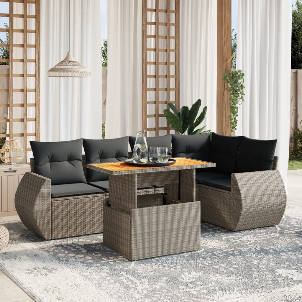 6-delige Loungeset met kussens poly rattan grijs is nu te koop bij PeponiXL, paradijselijk wonen!