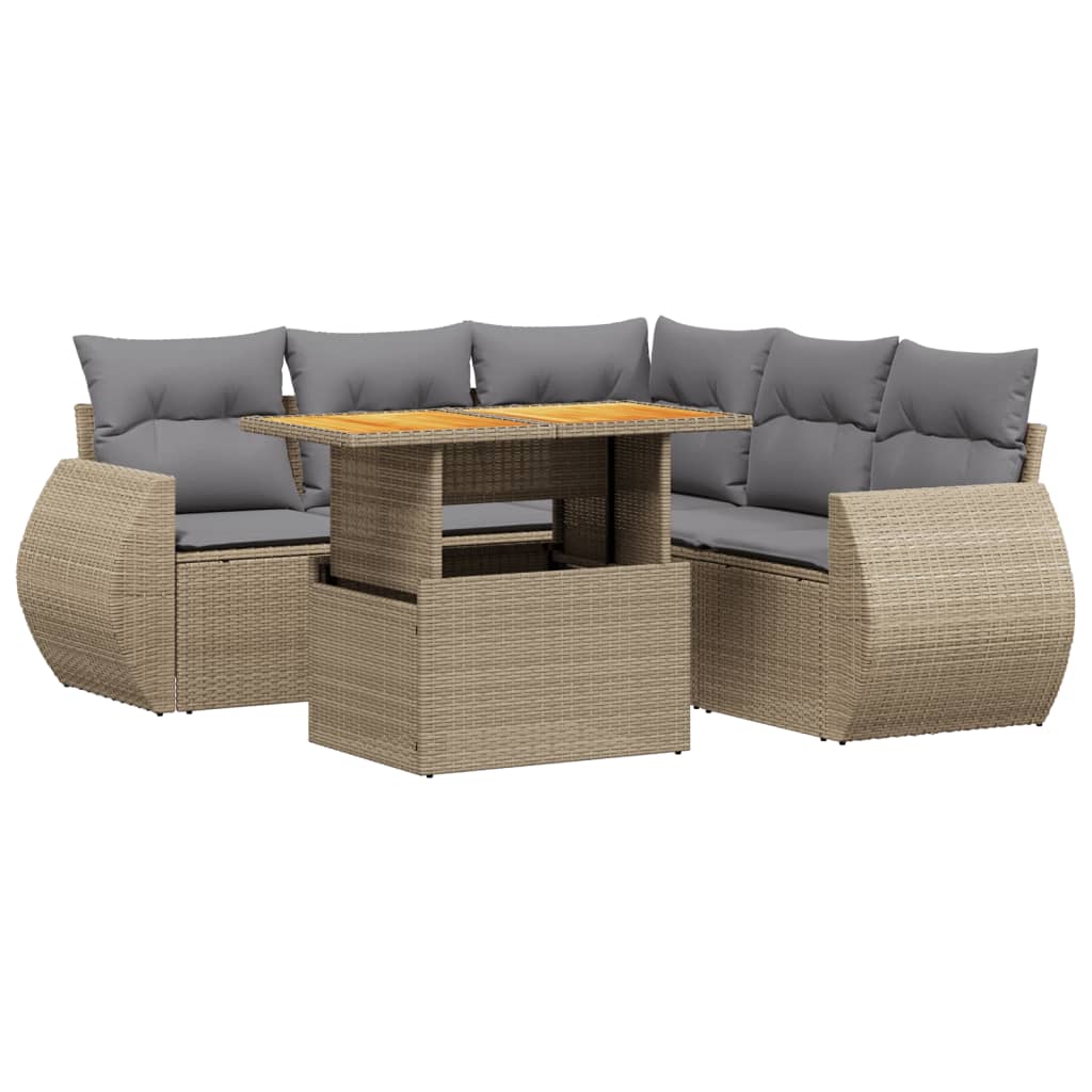 6-delige Loungeset met kussens poly rattan beige is nu te koop bij PeponiXL, paradijselijk wonen!