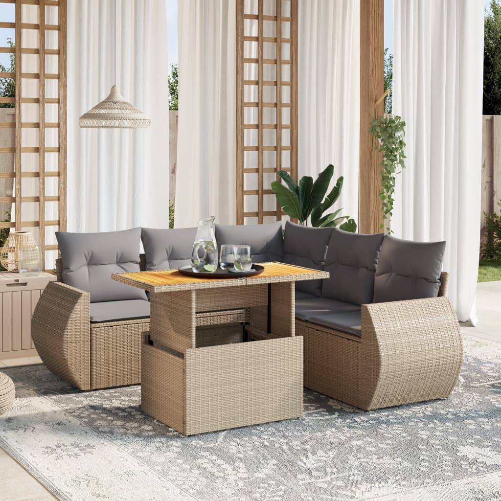 6-delige Loungeset met kussens poly rattan beige is nu te koop bij PeponiXL, paradijselijk wonen!