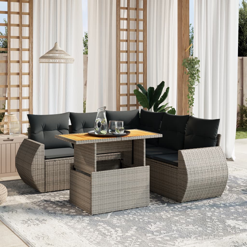 6-delige Loungeset met kussens poly rattan grijs is nu te koop bij PeponiXL, paradijselijk wonen!
