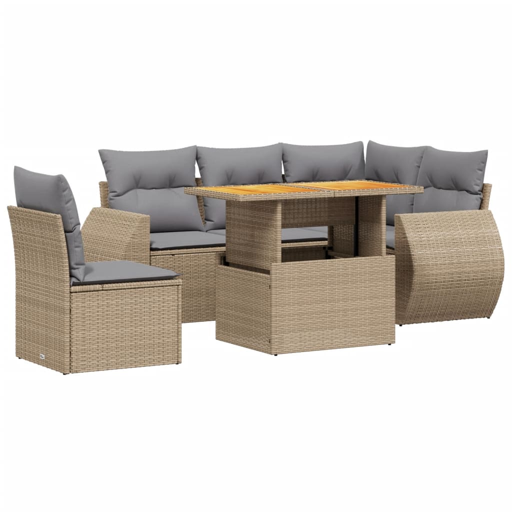 6-delige Loungeset met kussens poly rattan beige is nu te koop bij PeponiXL, paradijselijk wonen!