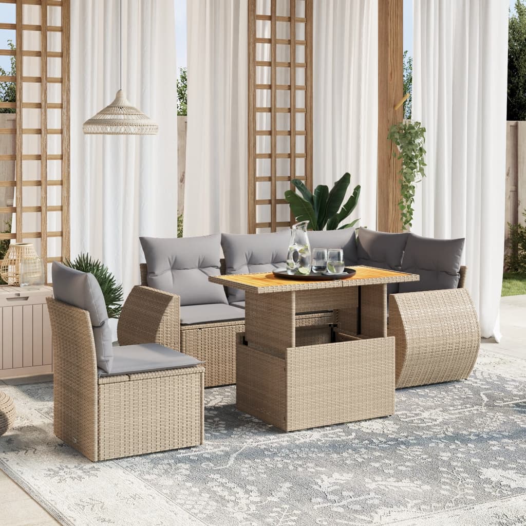 6-delige Loungeset met kussens poly rattan beige is nu te koop bij PeponiXL, paradijselijk wonen!