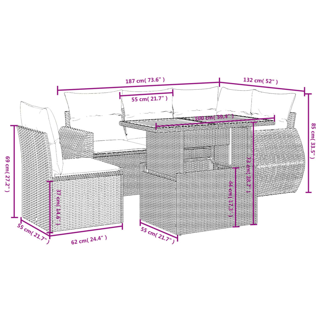 6-delige Loungeset met kussens poly rattan grijs is nu te koop bij PeponiXL, paradijselijk wonen!