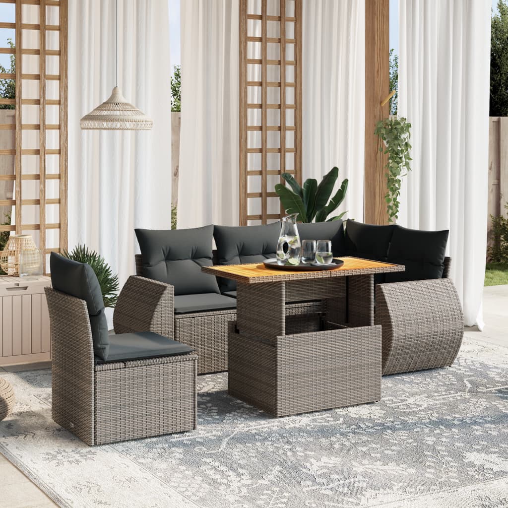 6-delige Loungeset met kussens poly rattan grijs is nu te koop bij PeponiXL, paradijselijk wonen!