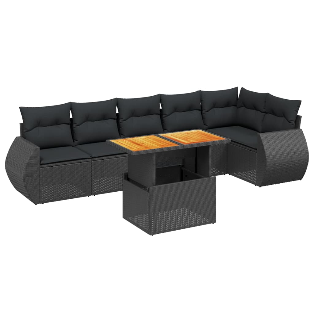 7-delige Loungeset met kussens poly rattan zwart is nu te koop bij PeponiXL, paradijselijk wonen!