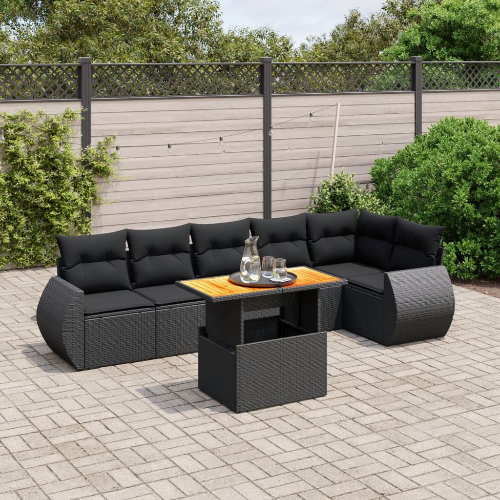 7-delige Loungeset met kussens poly rattan zwart is nu te koop bij PeponiXL, paradijselijk wonen!