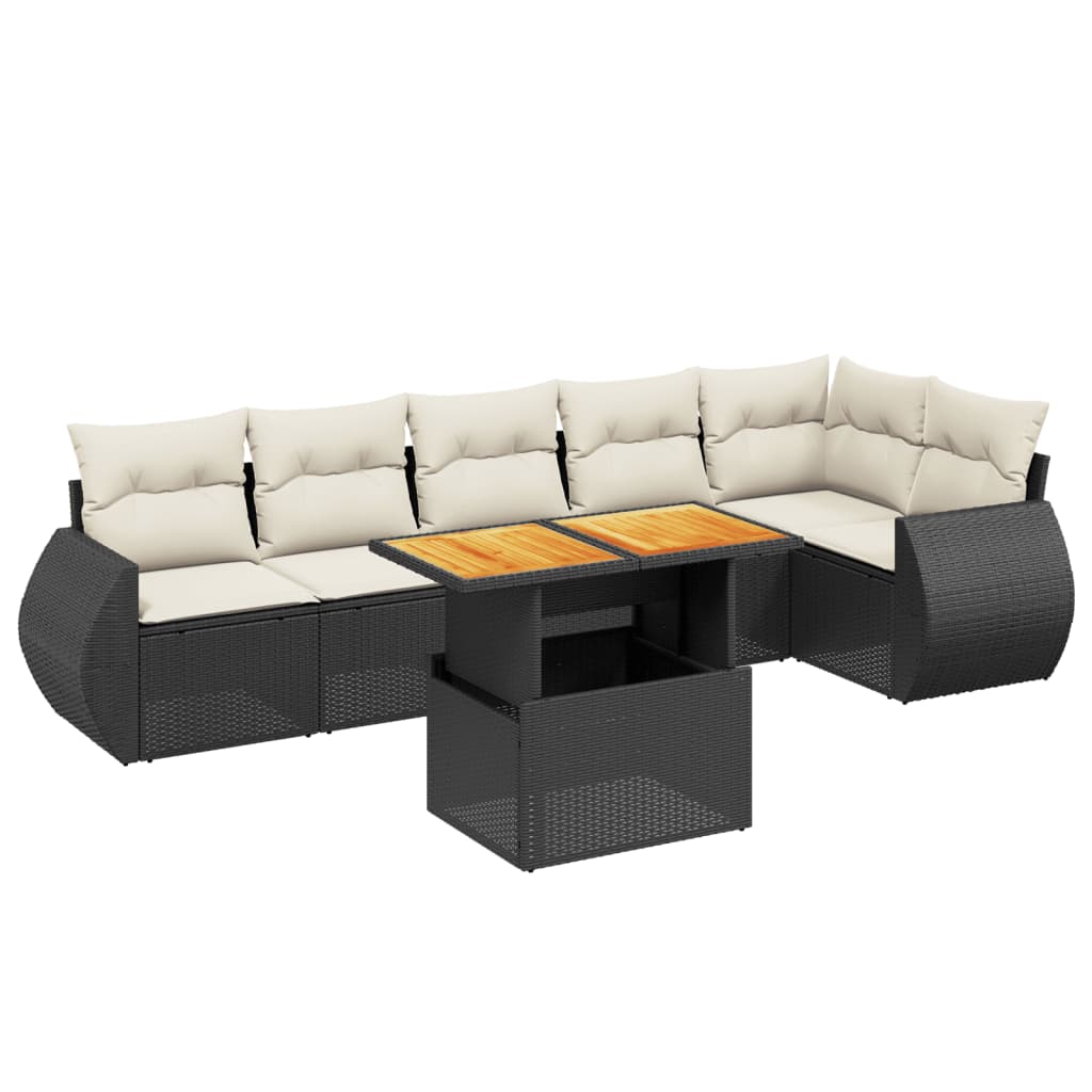 7-delige Loungeset met kussens poly rattan zwart is nu te koop bij PeponiXL, paradijselijk wonen!