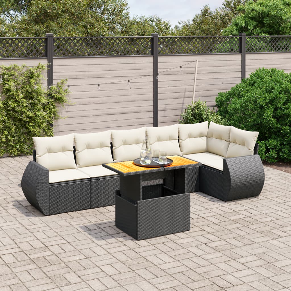 7-delige Loungeset met kussens poly rattan zwart is nu te koop bij PeponiXL, paradijselijk wonen!