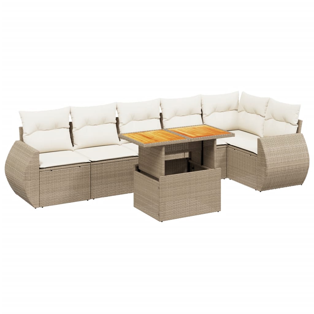 7-delige Loungeset met kussens poly rattan beige is nu te koop bij PeponiXL, paradijselijk wonen!