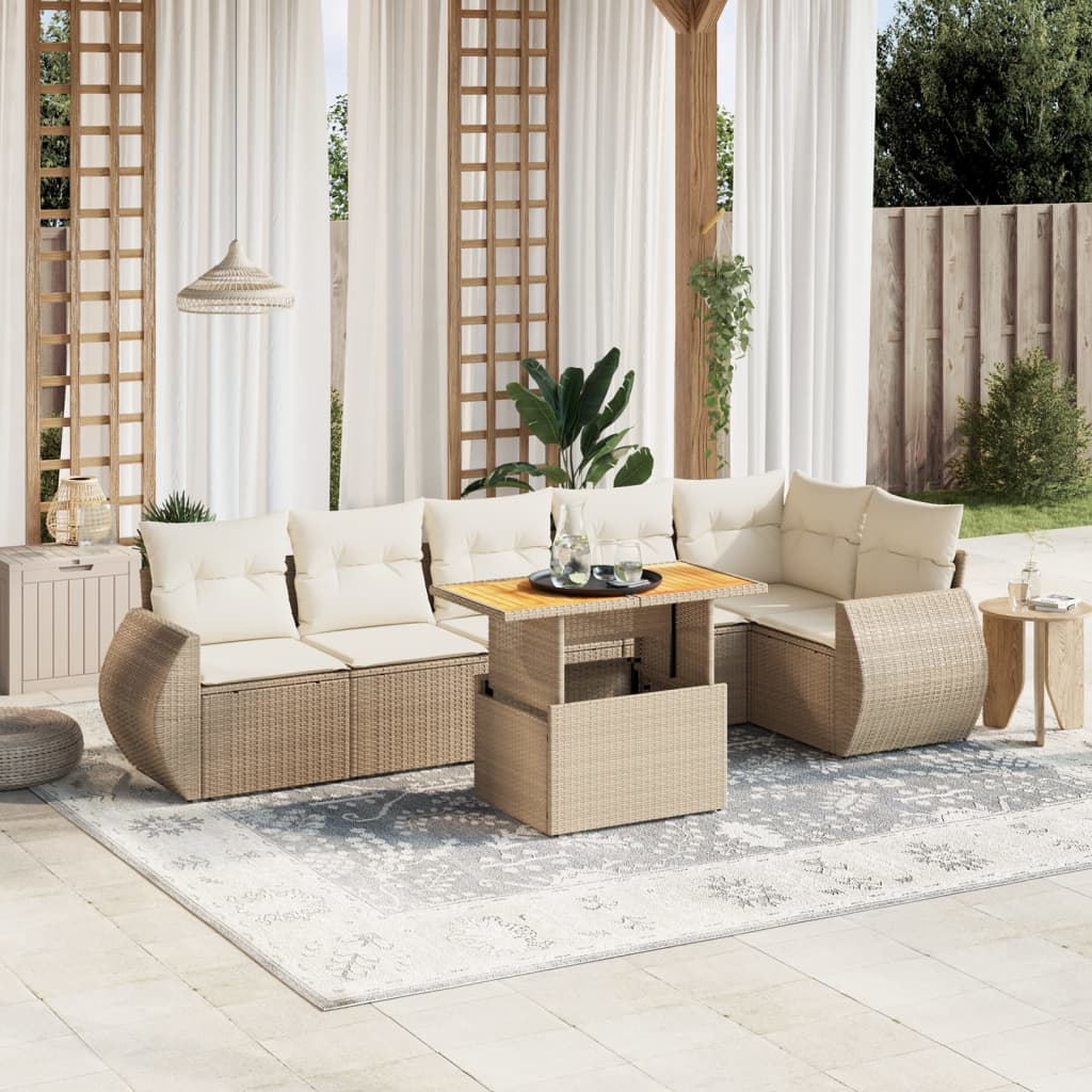 7-delige Loungeset met kussens poly rattan beige is nu te koop bij PeponiXL, paradijselijk wonen!