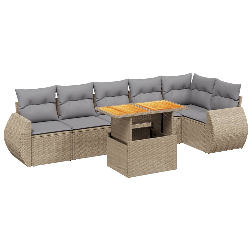 7-delige Loungeset met kussens poly rattan beige is nu te koop bij PeponiXL, paradijselijk wonen!