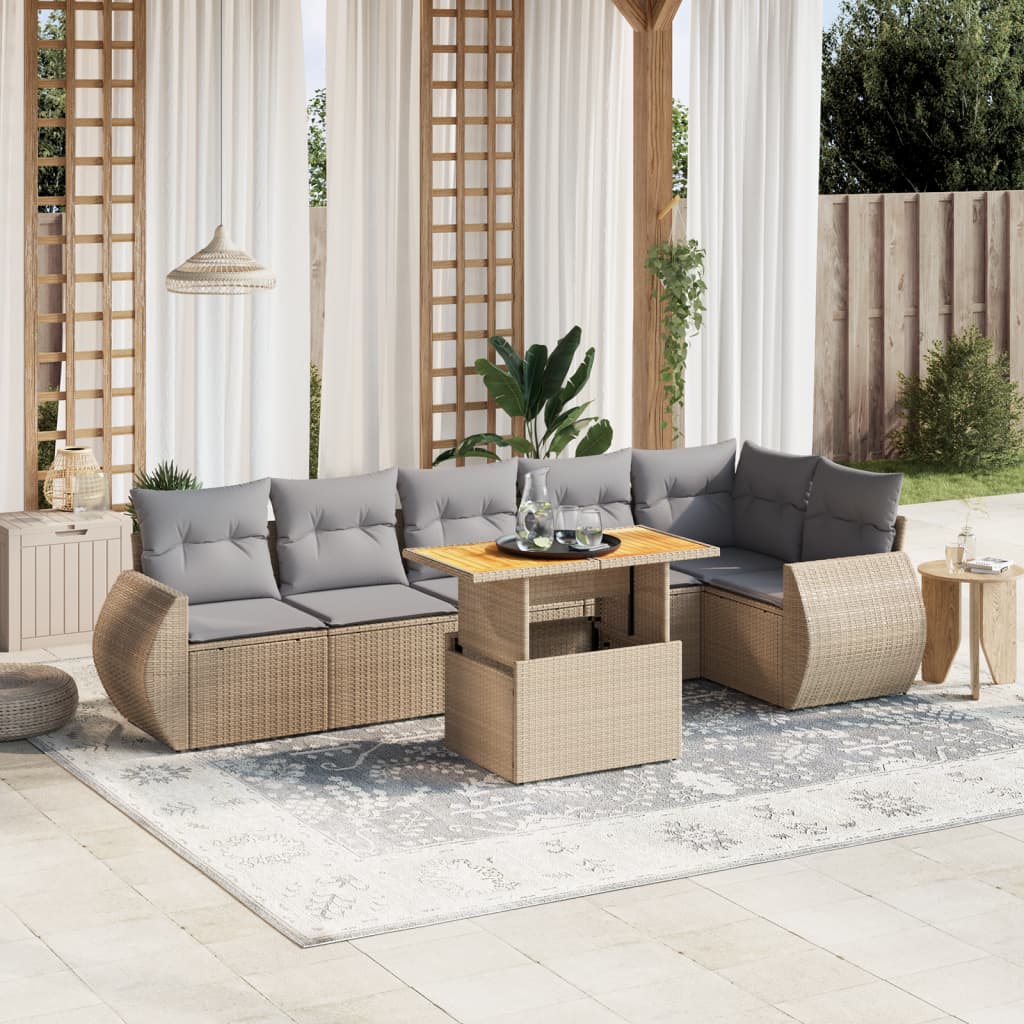 7-delige Loungeset met kussens poly rattan beige is nu te koop bij PeponiXL, paradijselijk wonen!