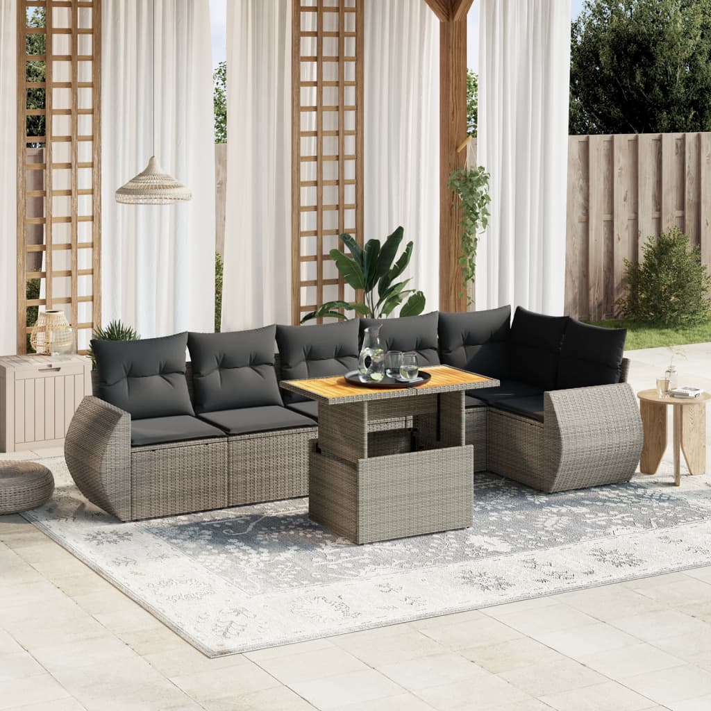 7-delige Loungeset met kussens poly rattan grijs is nu te koop bij PeponiXL, paradijselijk wonen!