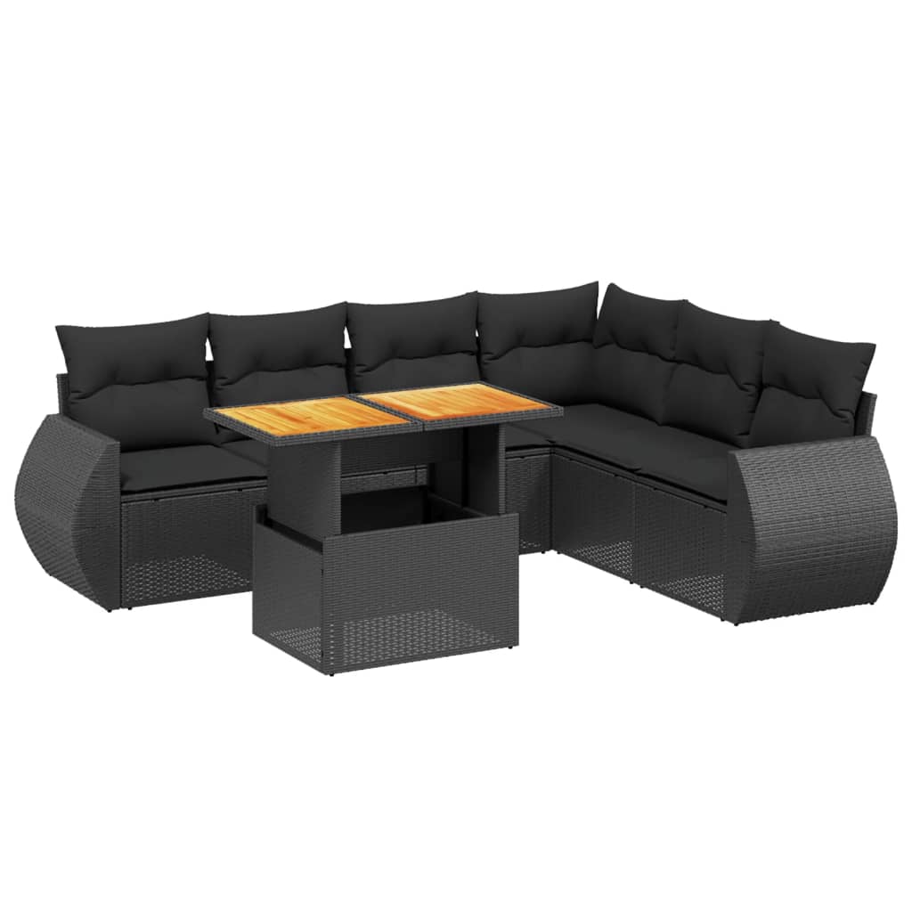 7-delige Loungeset met kussens poly rattan zwart is nu te koop bij PeponiXL, paradijselijk wonen!