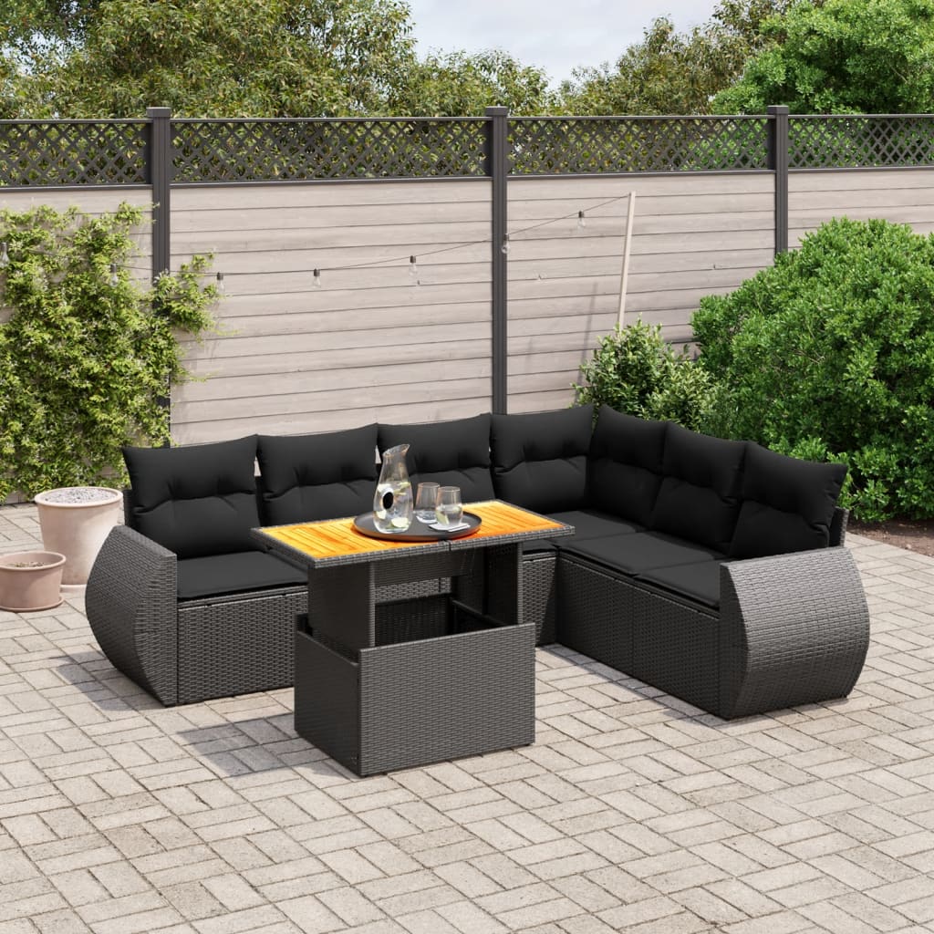 7-delige Loungeset met kussens poly rattan zwart is nu te koop bij PeponiXL, paradijselijk wonen!