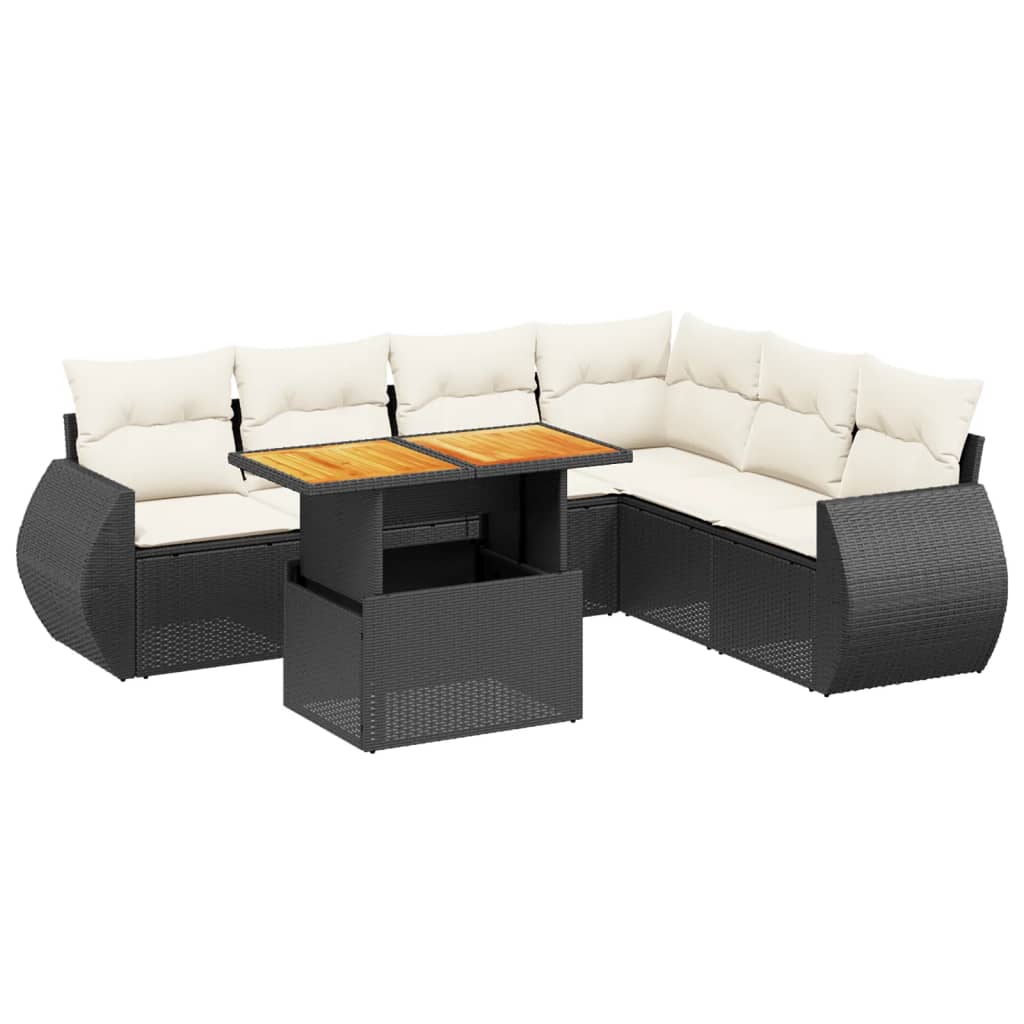7-delige Loungeset met kussens poly rattan zwart is nu te koop bij PeponiXL, paradijselijk wonen!