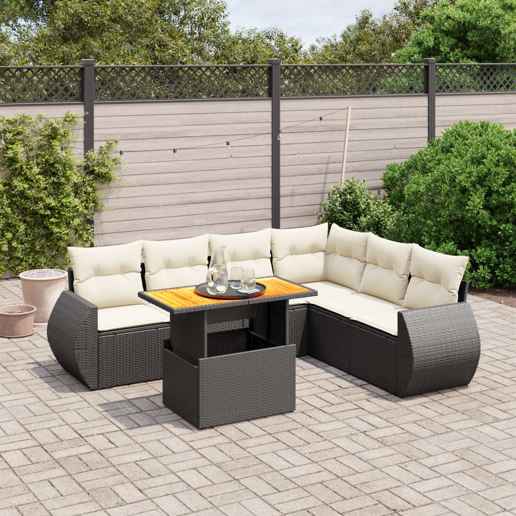 7-delige Loungeset met kussens poly rattan zwart is nu te koop bij PeponiXL, paradijselijk wonen!