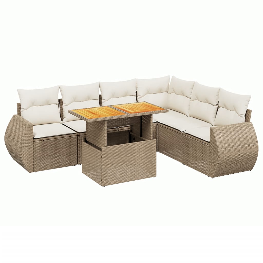 7-delige Loungeset met kussens poly rattan beige is nu te koop bij PeponiXL, paradijselijk wonen!