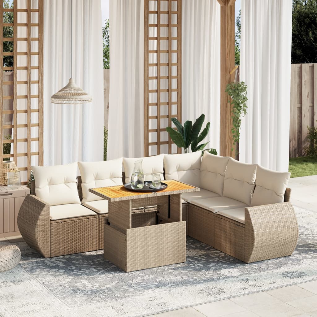 7-delige Loungeset met kussens poly rattan beige is nu te koop bij PeponiXL, paradijselijk wonen!