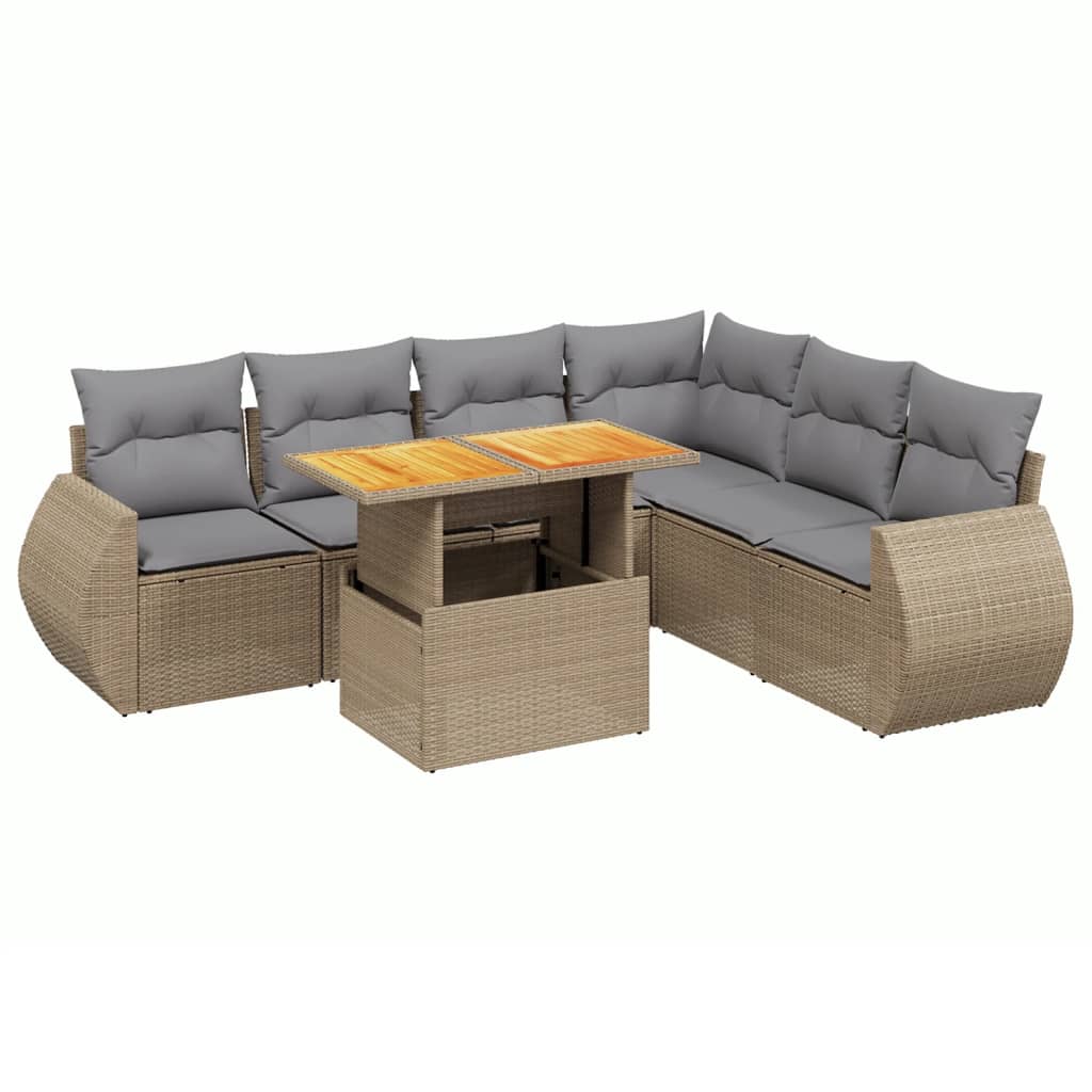 7-delige Loungeset met kussens poly rattan beige is nu te koop bij PeponiXL, paradijselijk wonen!