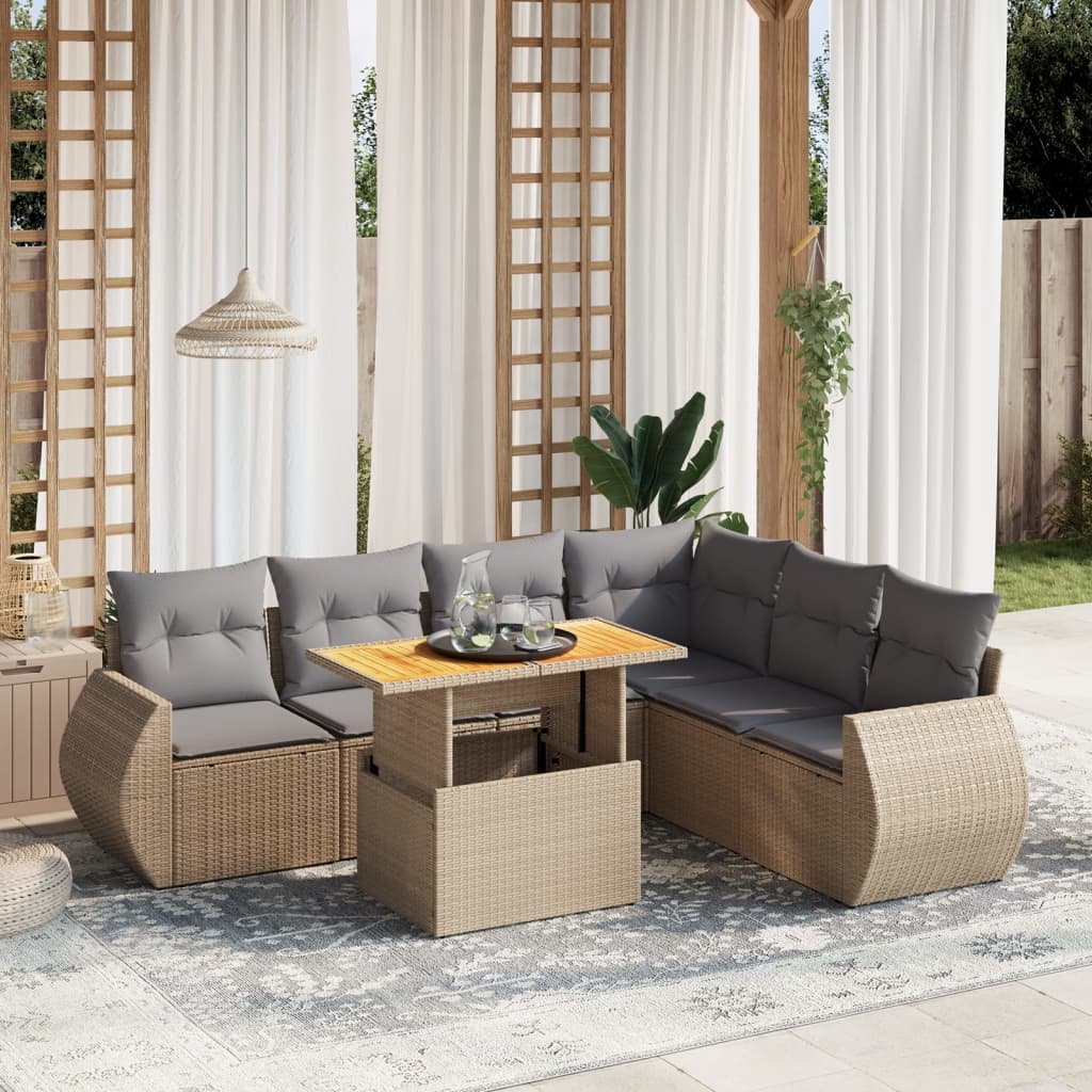 7-delige Loungeset met kussens poly rattan beige is nu te koop bij PeponiXL, paradijselijk wonen!