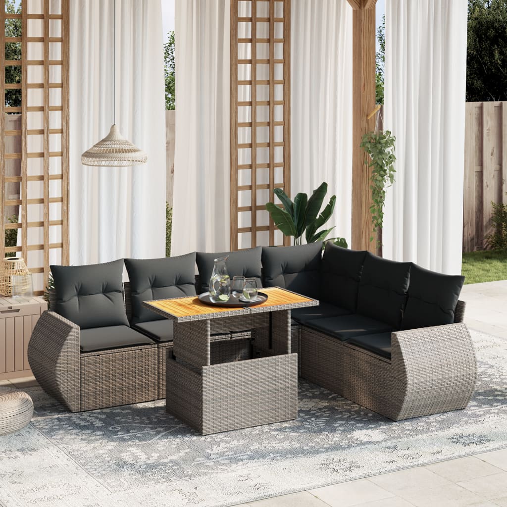 7-delige Loungeset met kussens poly rattan grijs is nu te koop bij PeponiXL, paradijselijk wonen!