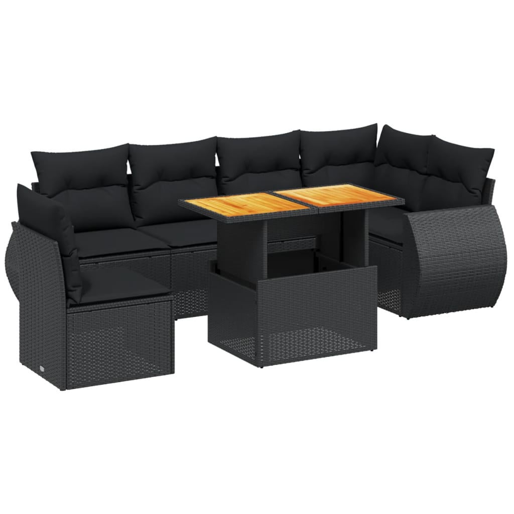 7-delige Loungeset met kussens poly rattan zwart is nu te koop bij PeponiXL, paradijselijk wonen!