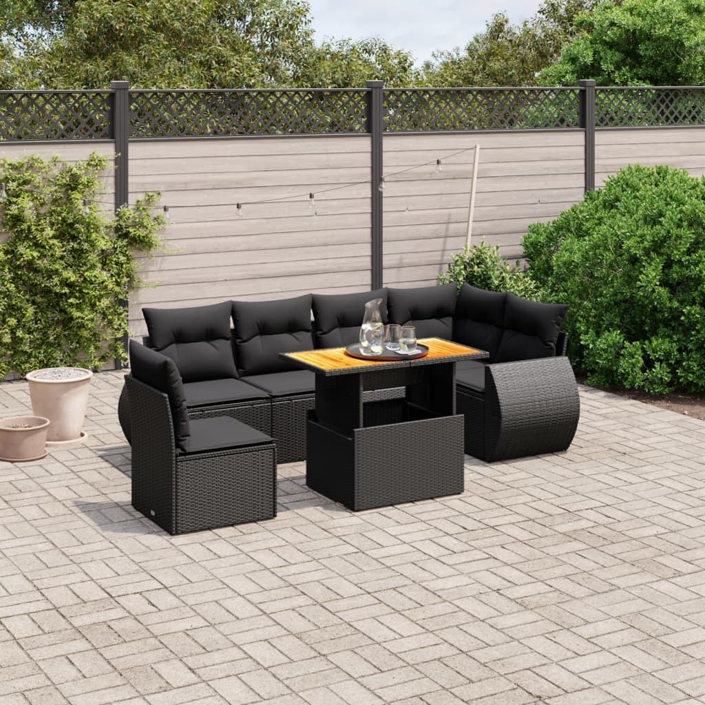 7-delige Loungeset met kussens poly rattan zwart is nu te koop bij PeponiXL, paradijselijk wonen!