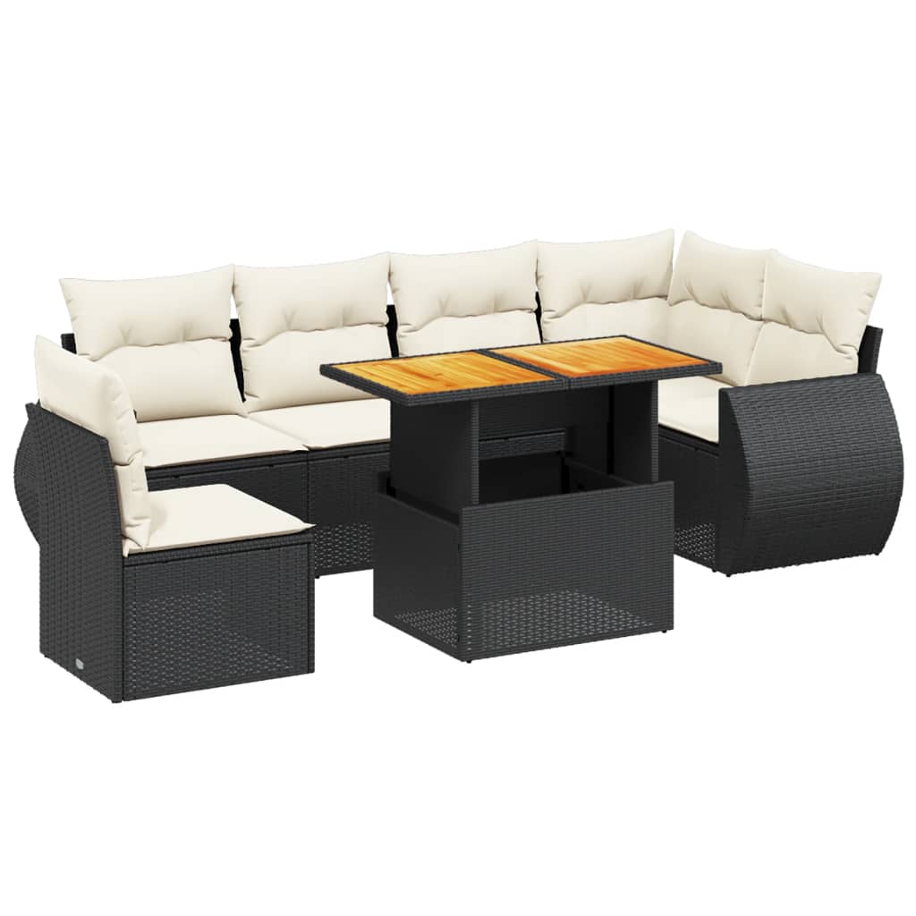 7-delige Loungeset met kussens poly rattan zwart is nu te koop bij PeponiXL, paradijselijk wonen!