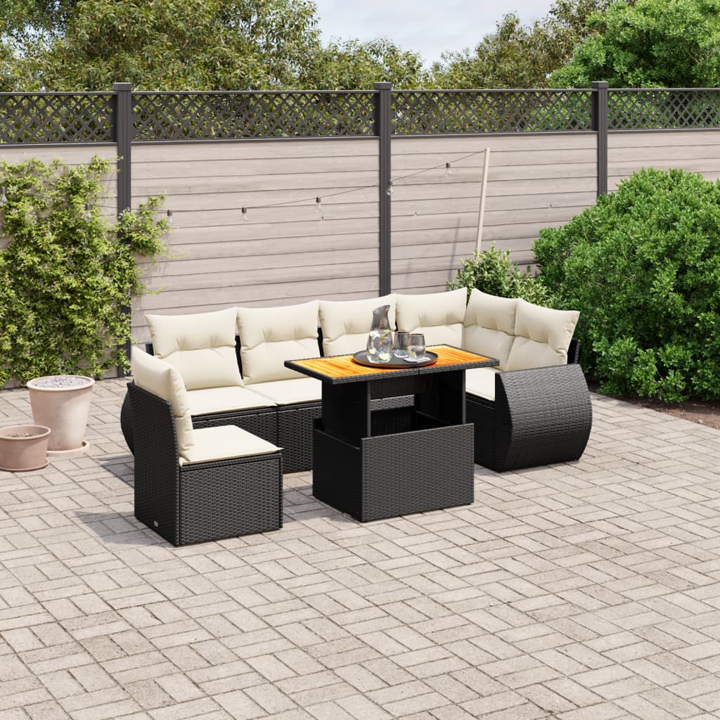 7-delige Loungeset met kussens poly rattan zwart is nu te koop bij PeponiXL, paradijselijk wonen!