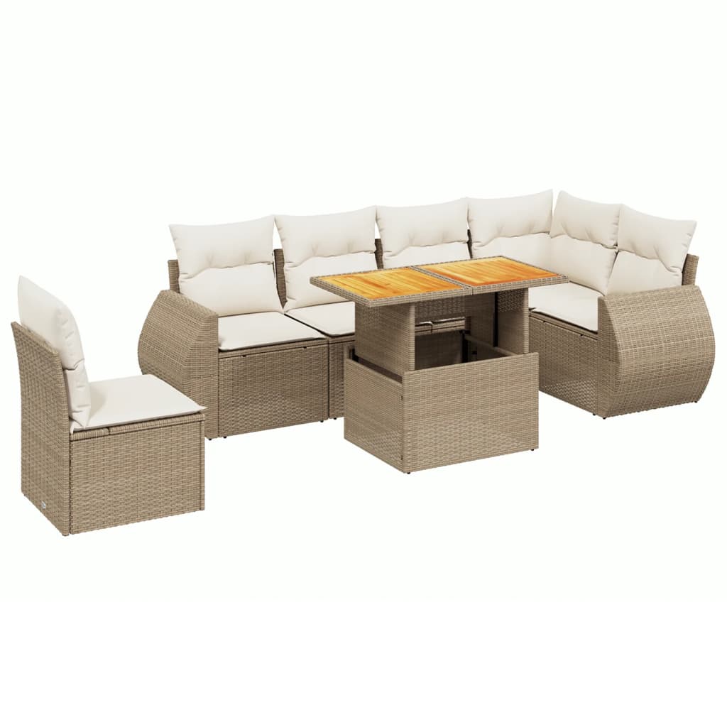 7-delige Loungeset met kussens poly rattan beige is nu te koop bij PeponiXL, paradijselijk wonen!
