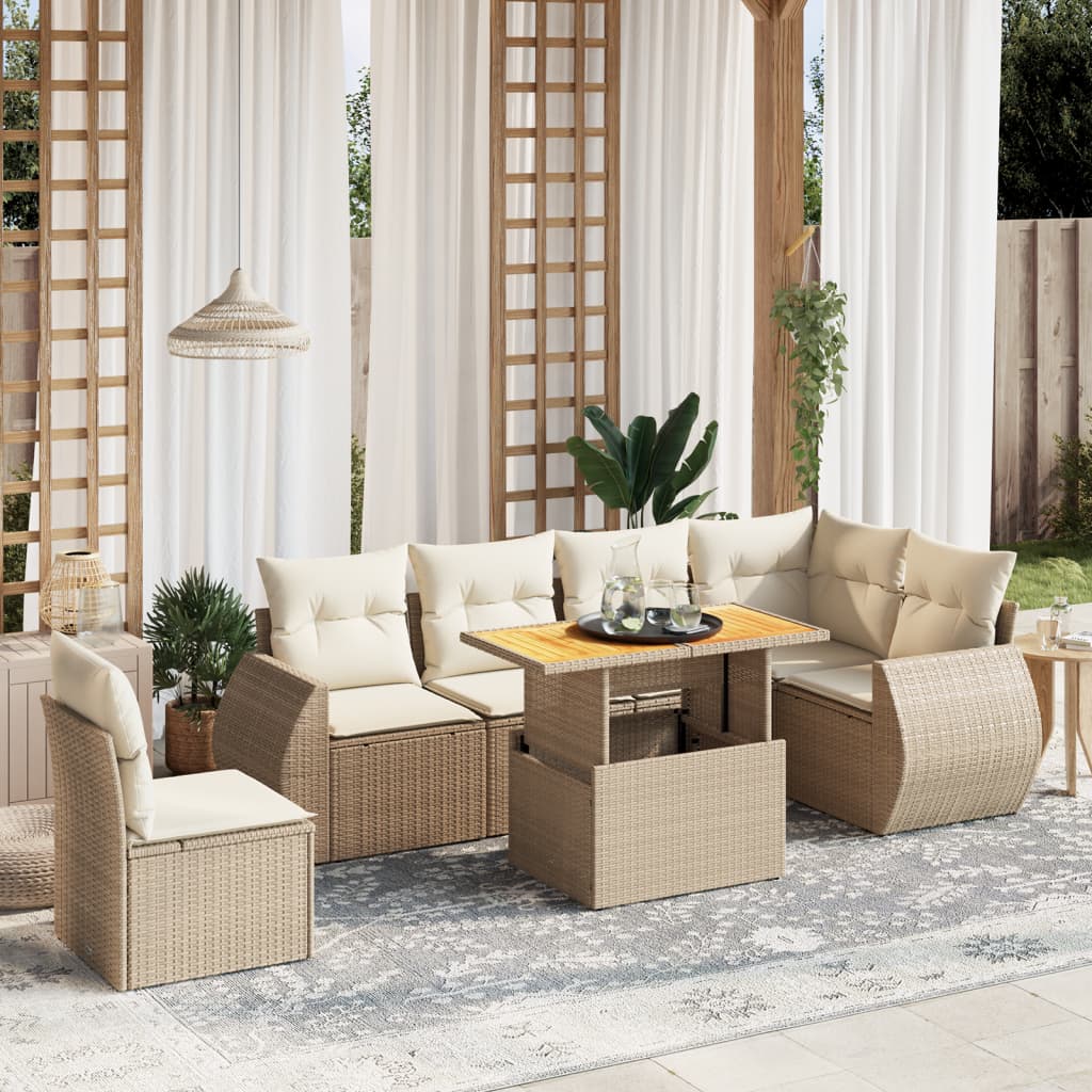 7-delige Loungeset met kussens poly rattan beige is nu te koop bij PeponiXL, paradijselijk wonen!
