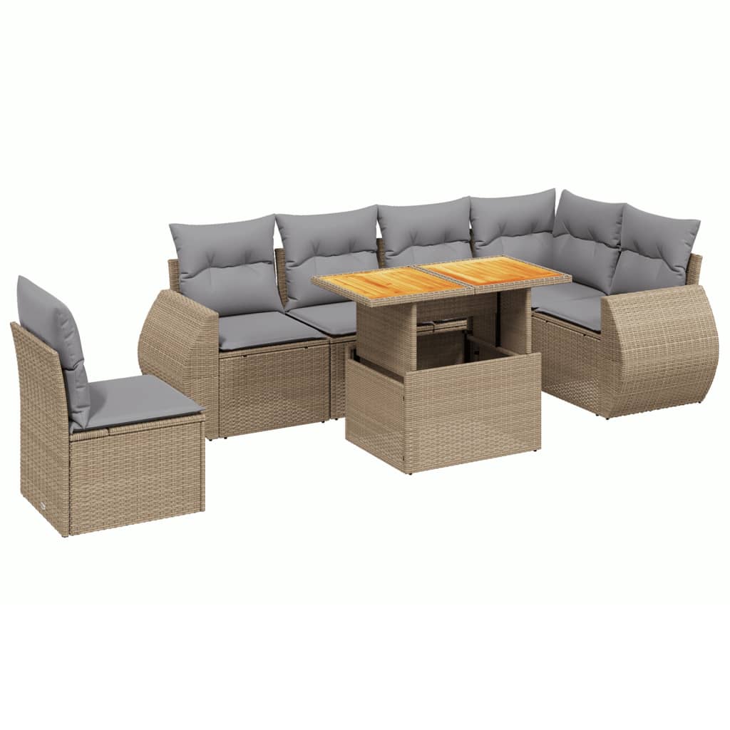 7-delige Loungeset met kussens poly rattan beige is nu te koop bij PeponiXL, paradijselijk wonen!