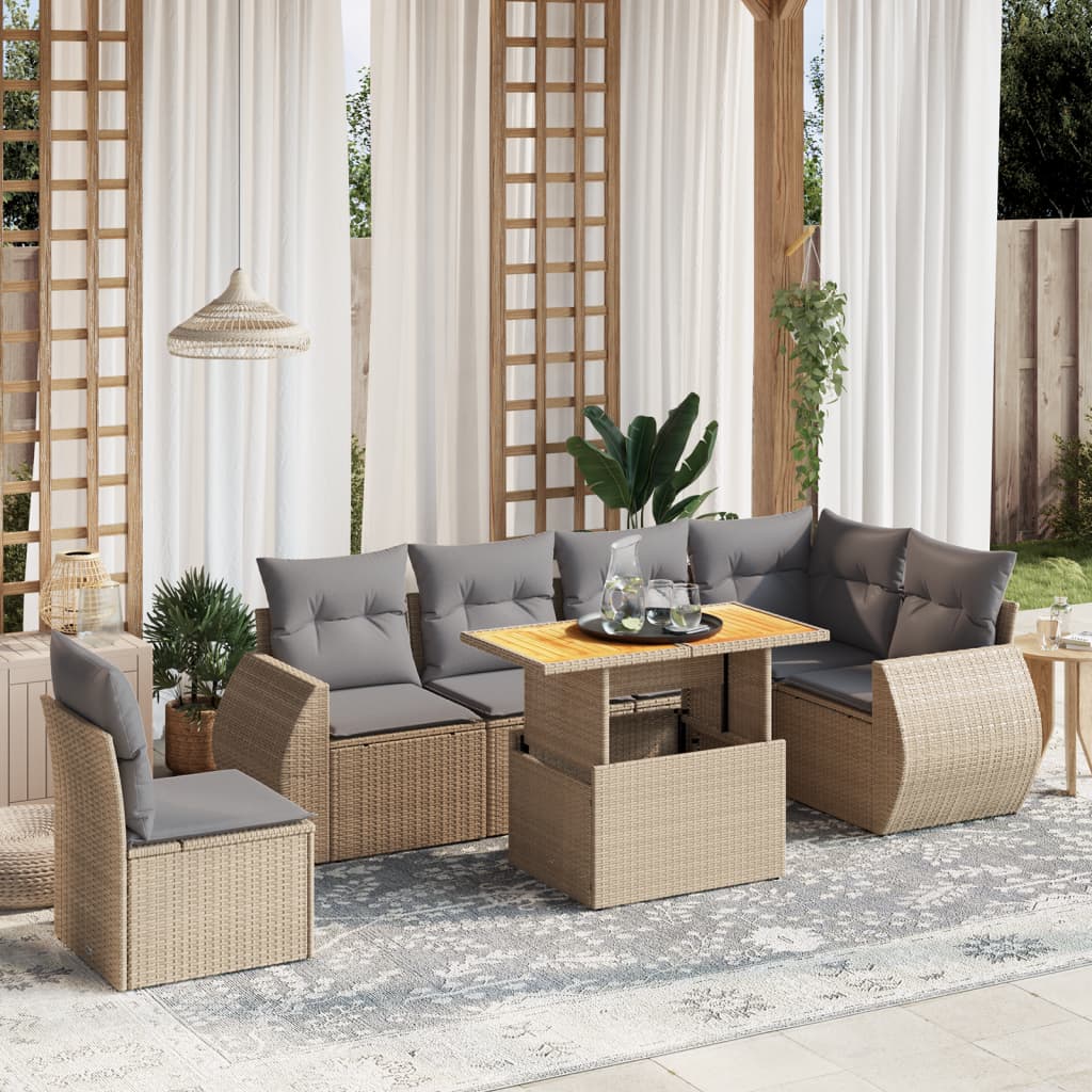 7-delige Loungeset met kussens poly rattan beige is nu te koop bij PeponiXL, paradijselijk wonen!