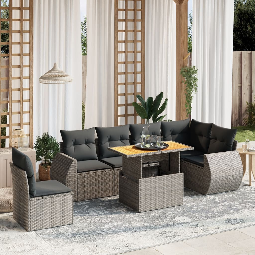 7-delige Loungeset met kussens poly rattan grijs is nu te koop bij PeponiXL, paradijselijk wonen!