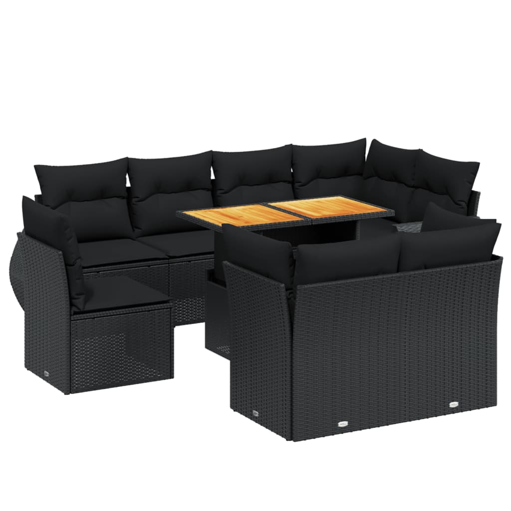 9-delige Loungeset met kussens poly rattan zwart is nu te koop bij PeponiXL, paradijselijk wonen!