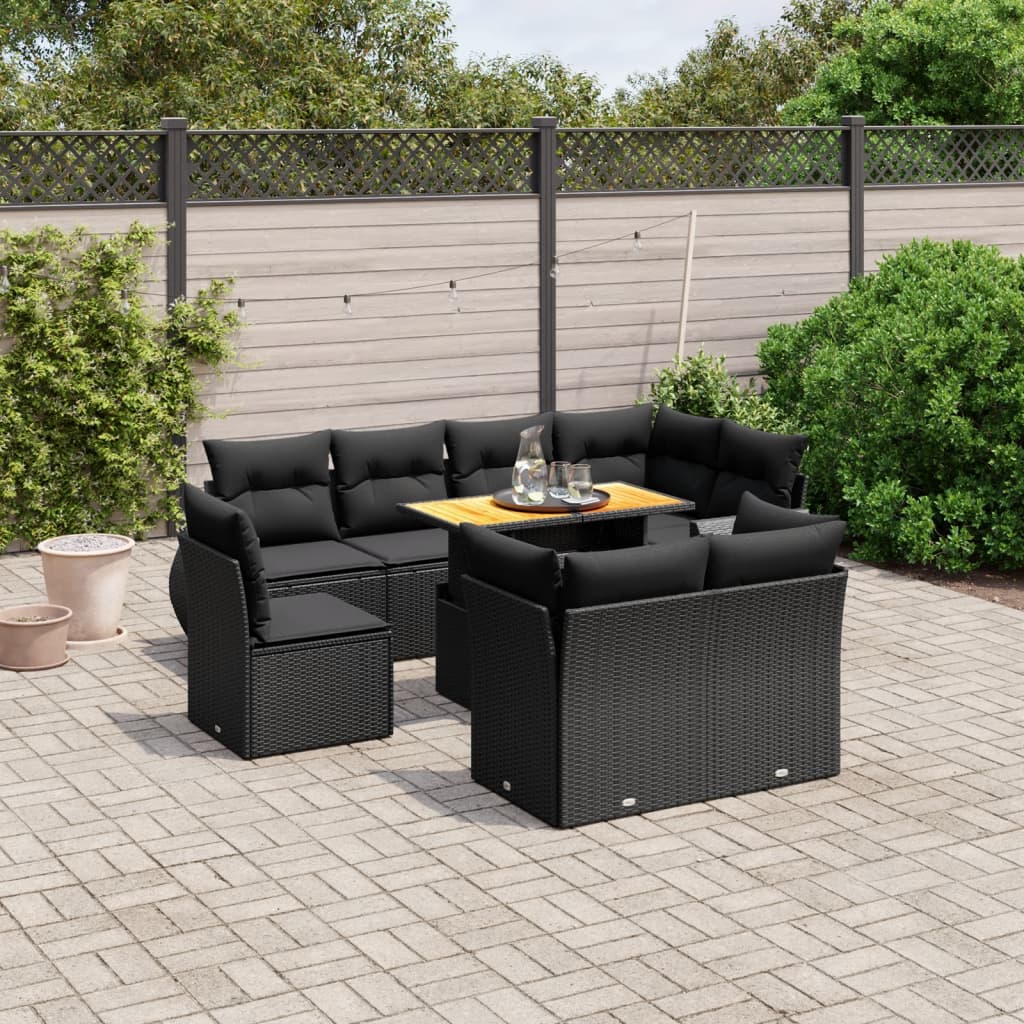9-delige Loungeset met kussens poly rattan zwart is nu te koop bij PeponiXL, paradijselijk wonen!
