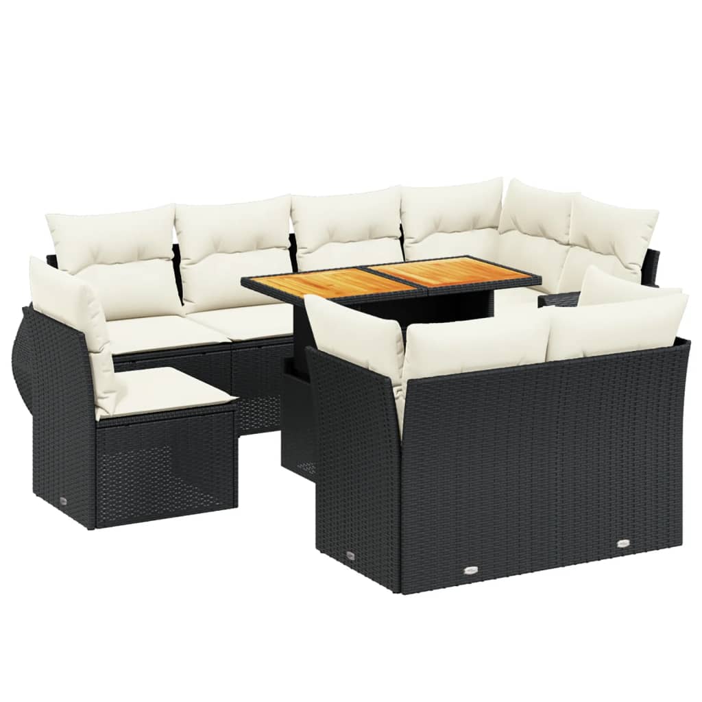 9-delige Loungeset met kussens poly rattan zwart is nu te koop bij PeponiXL, paradijselijk wonen!