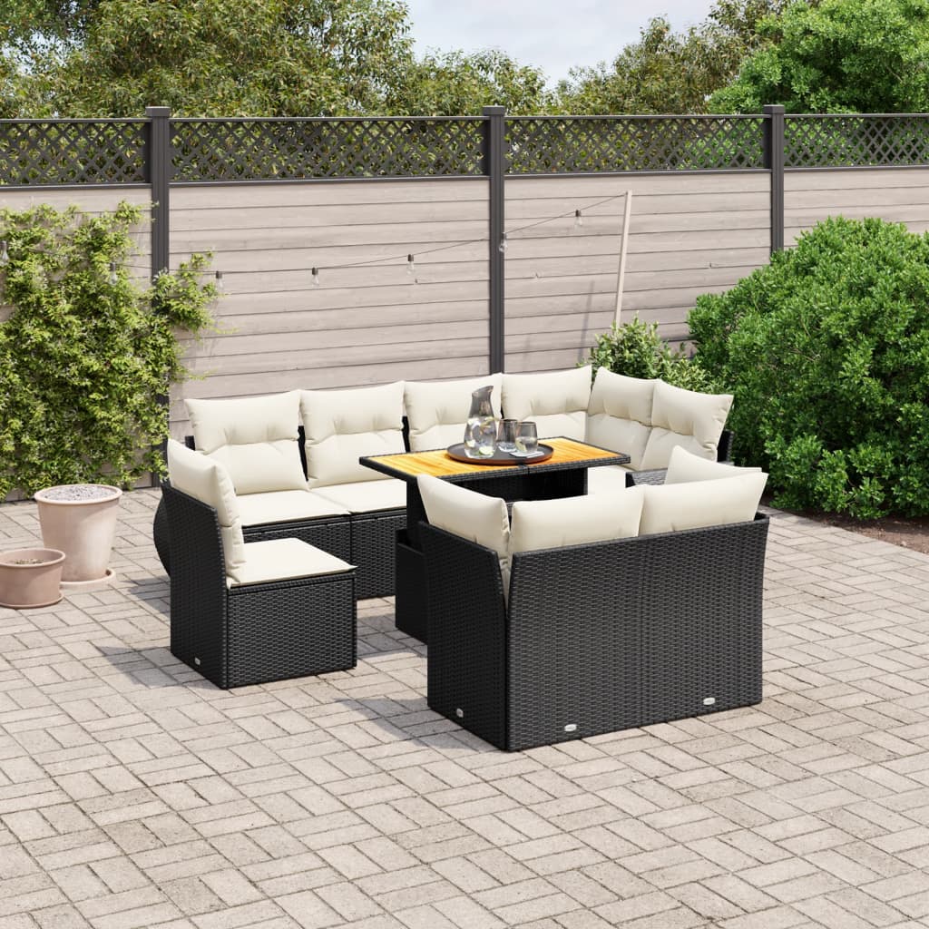 9-delige Loungeset met kussens poly rattan zwart is nu te koop bij PeponiXL, paradijselijk wonen!