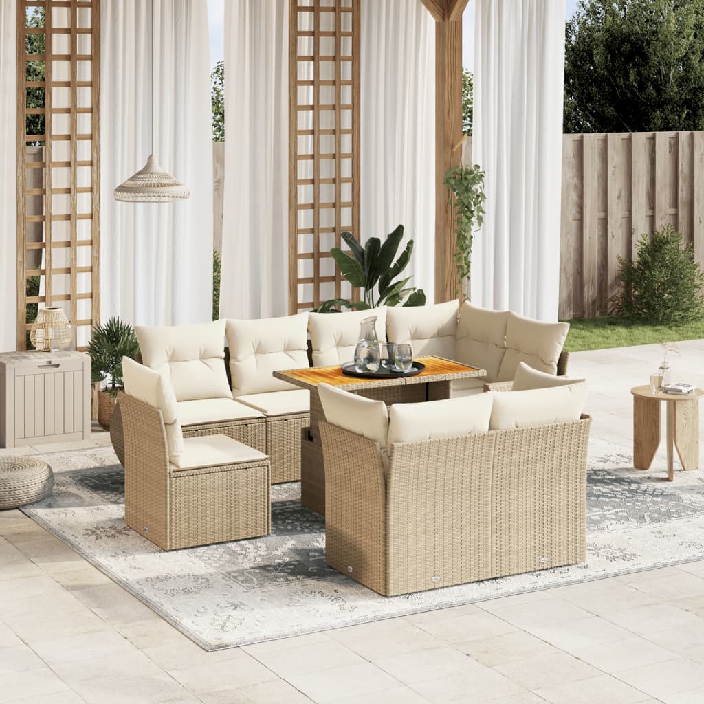 9-delige Loungeset met kussens poly rattan beige is nu te koop bij PeponiXL, paradijselijk wonen!