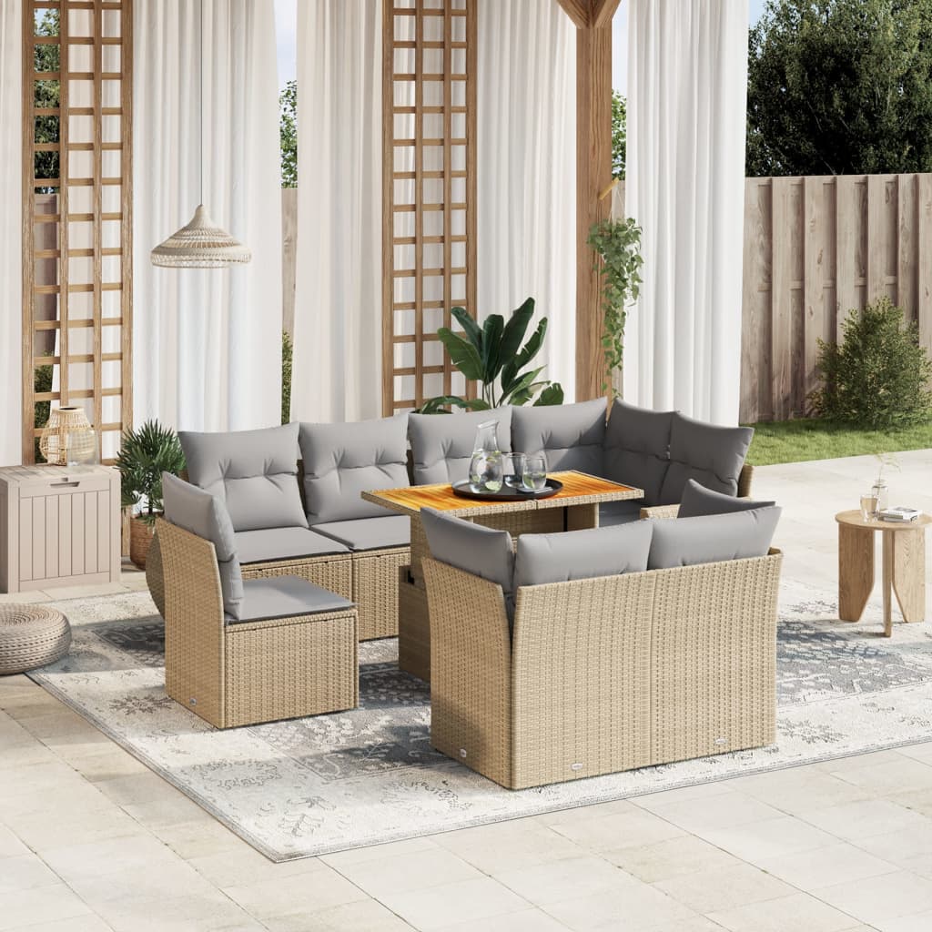 9-delige Loungeset met kussens poly rattan beige is nu te koop bij PeponiXL, paradijselijk wonen!