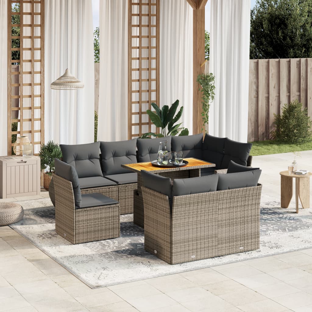 9-delige Loungeset met kussens poly rattan grijs is nu te koop bij PeponiXL, paradijselijk wonen!