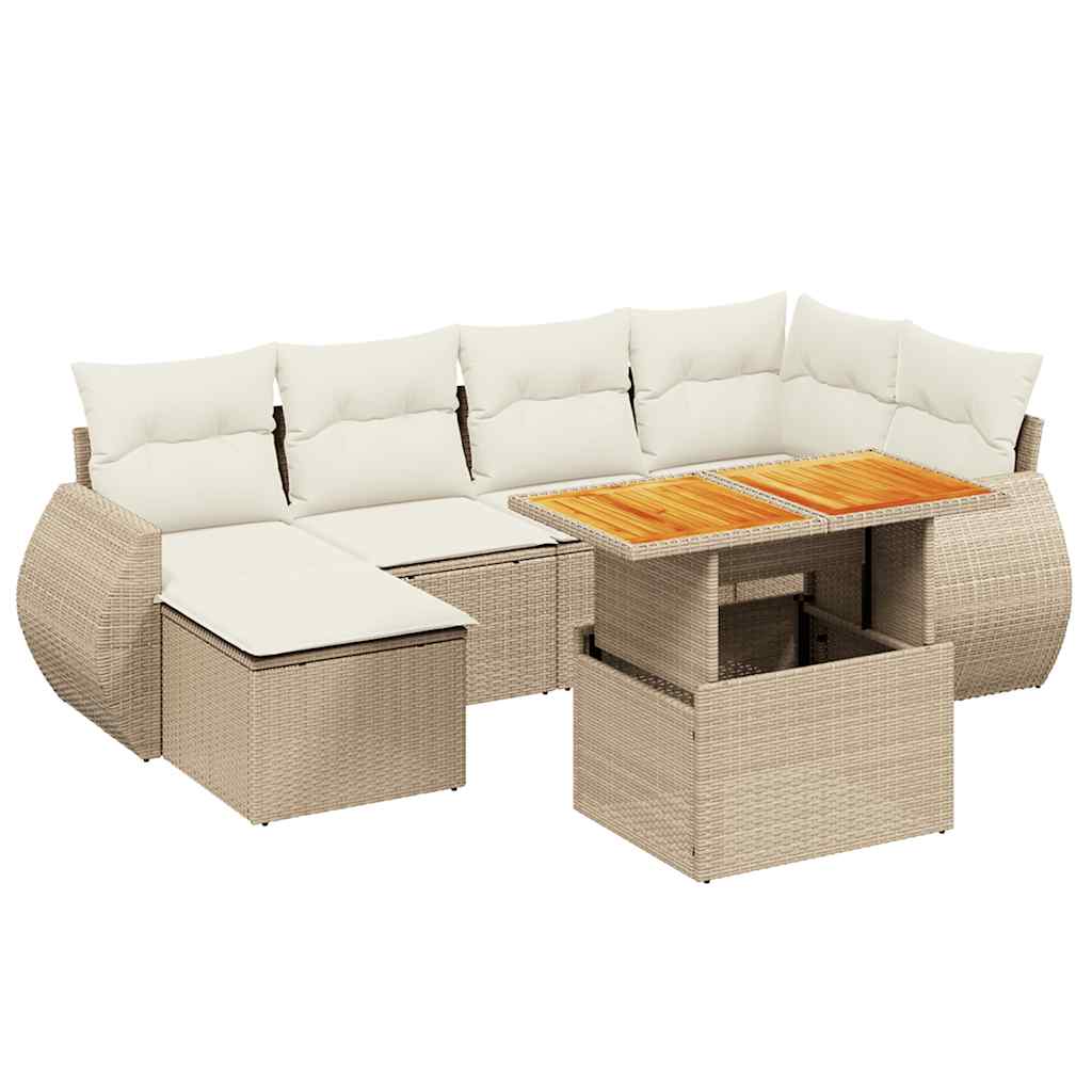 7-delige Loungeset met kussens poly rattan beige is nu te koop bij PeponiXL, paradijselijk wonen!