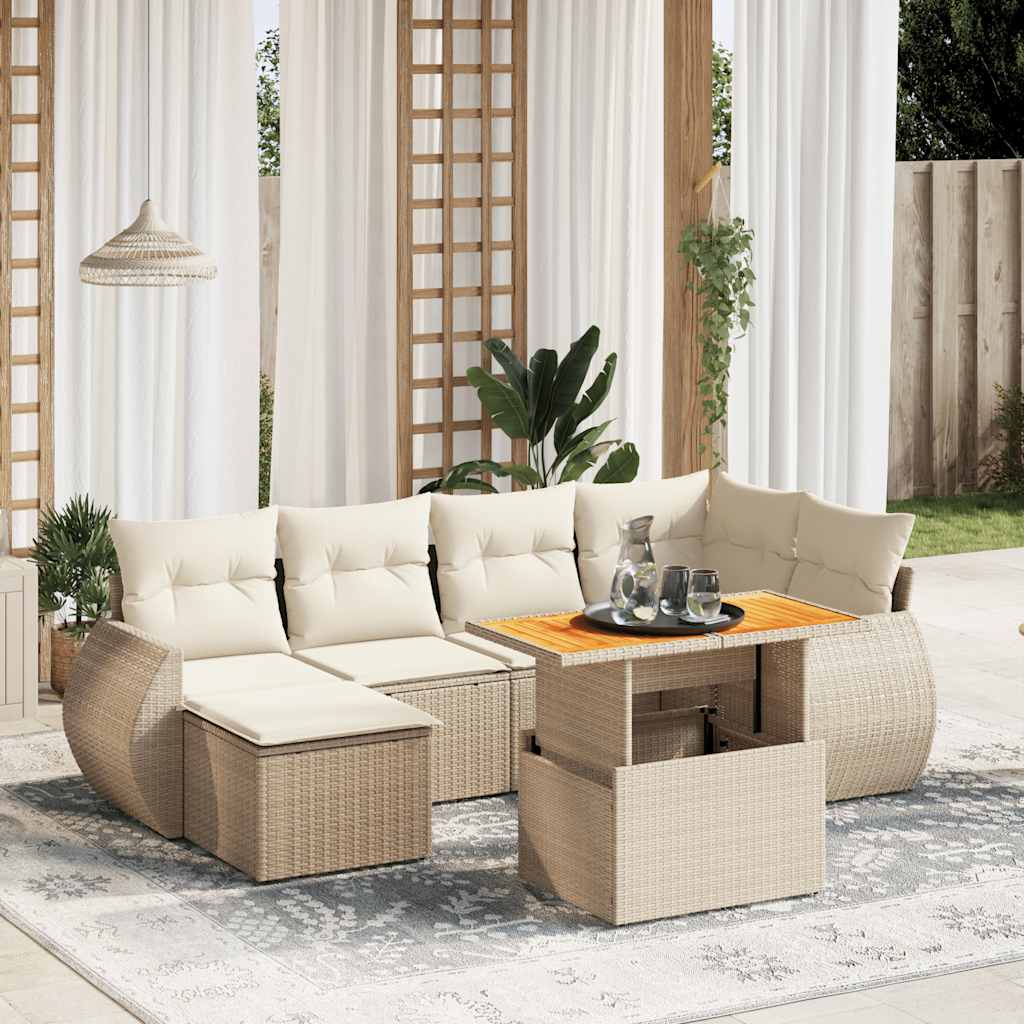 7-delige Loungeset met kussens poly rattan beige is nu te koop bij PeponiXL, paradijselijk wonen!