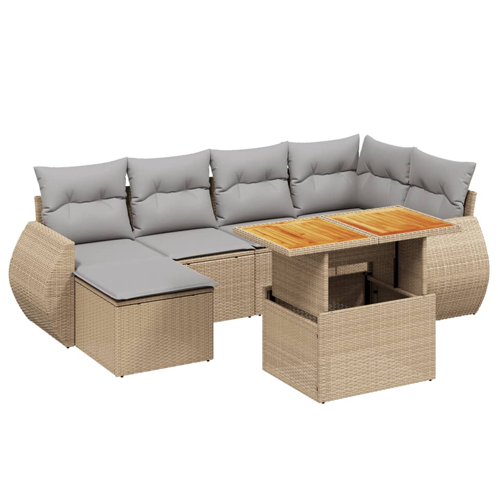 7-delige Loungeset met kussens poly rattan beige is nu te koop bij PeponiXL, paradijselijk wonen!