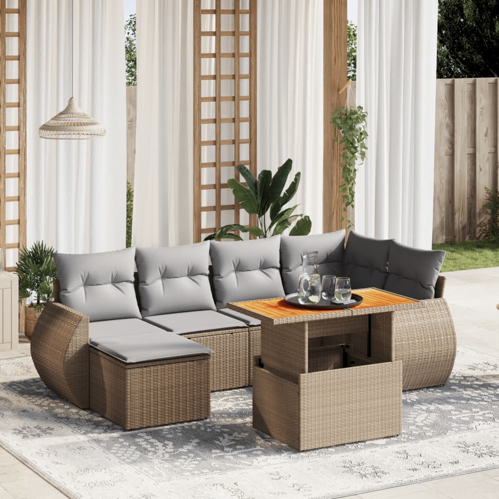 7-delige Loungeset met kussens poly rattan beige is nu te koop bij PeponiXL, paradijselijk wonen!