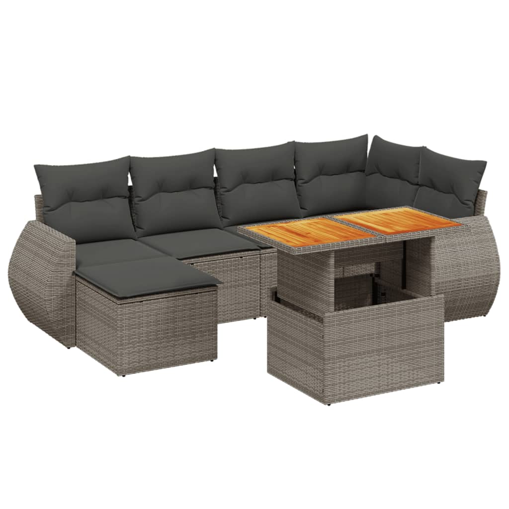 7-delige Loungeset met kussens poly rattan grijs is nu te koop bij PeponiXL, paradijselijk wonen!