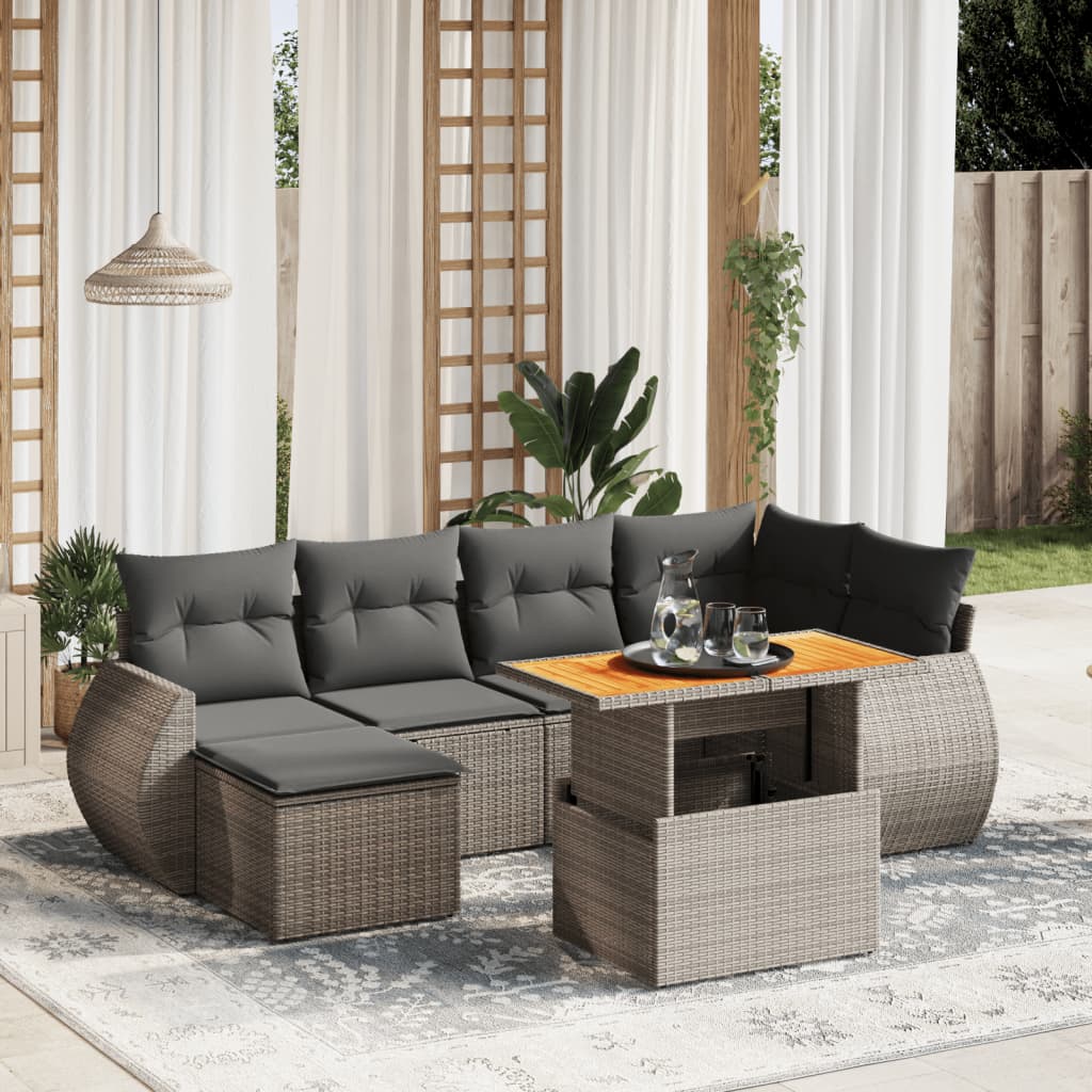 7-delige Loungeset met kussens poly rattan grijs is nu te koop bij PeponiXL, paradijselijk wonen!