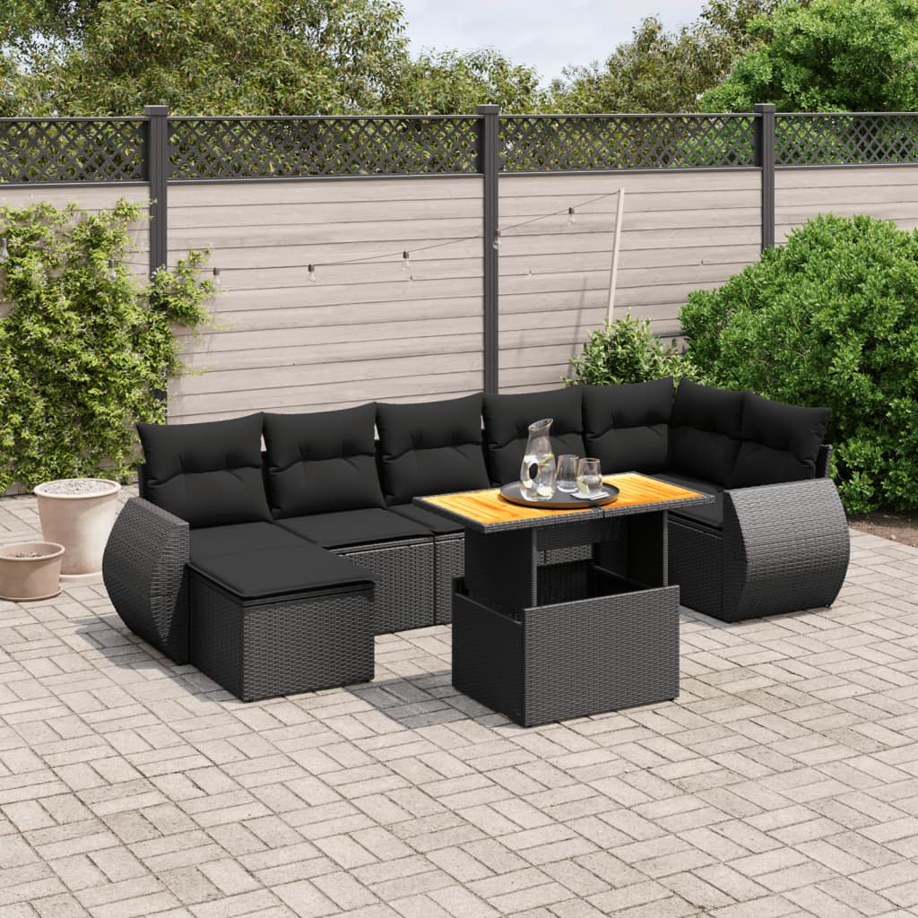 8-delige Loungeset met kussens poly rattan zwart is nu te koop bij PeponiXL, paradijselijk wonen!